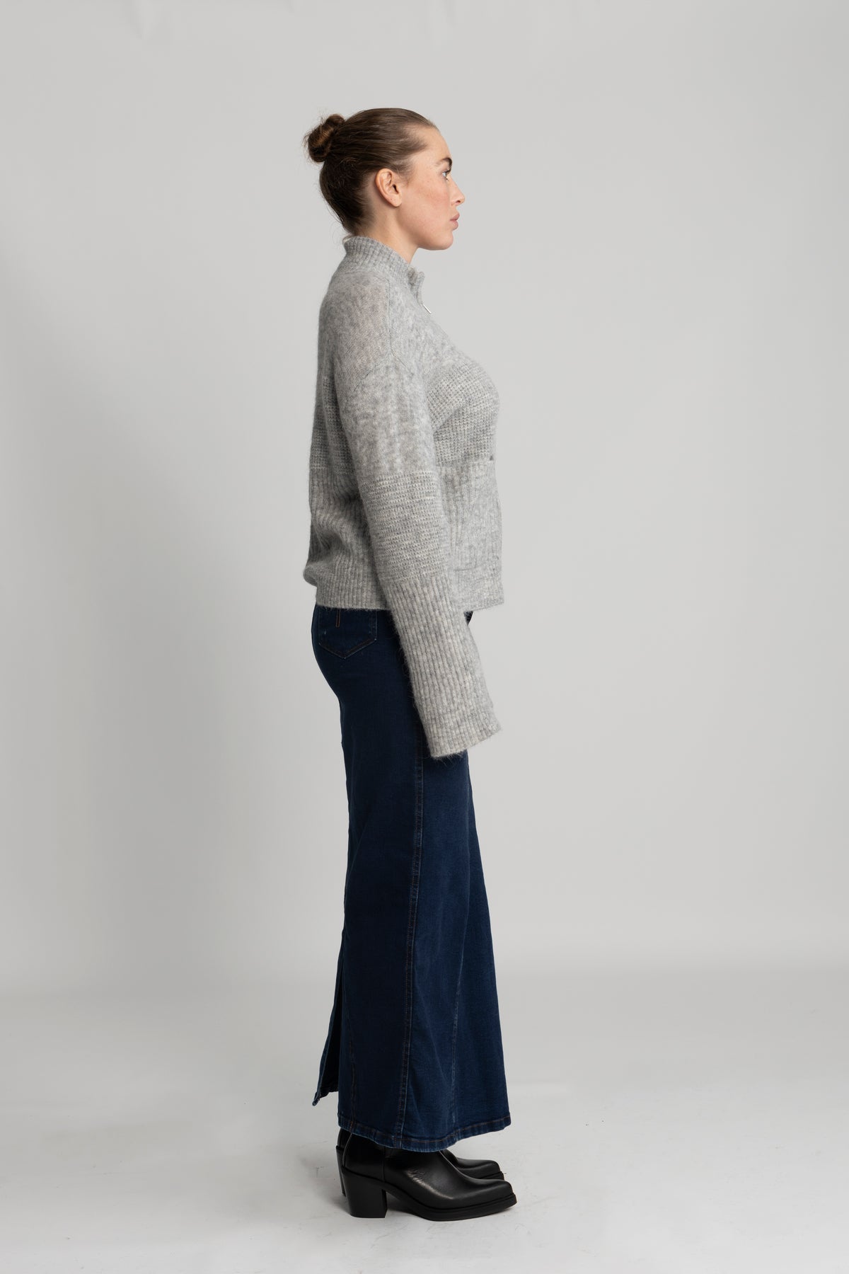 Lediona Hope Zip Cardigan - Light Grey Melange