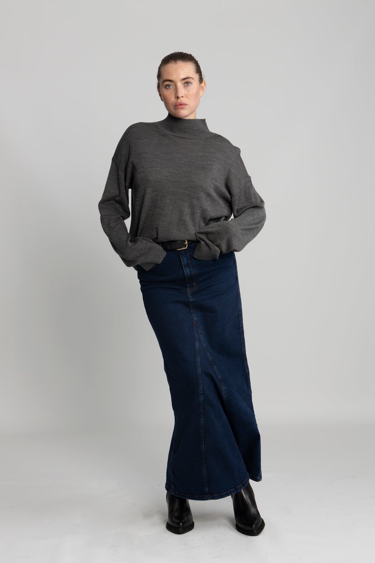 Hella Ls Knit High Neck - Medium Grey Melange