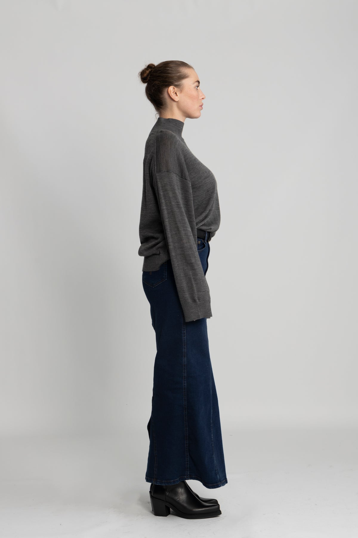 Hella Ls Knit High Neck - Medium Grey Melange