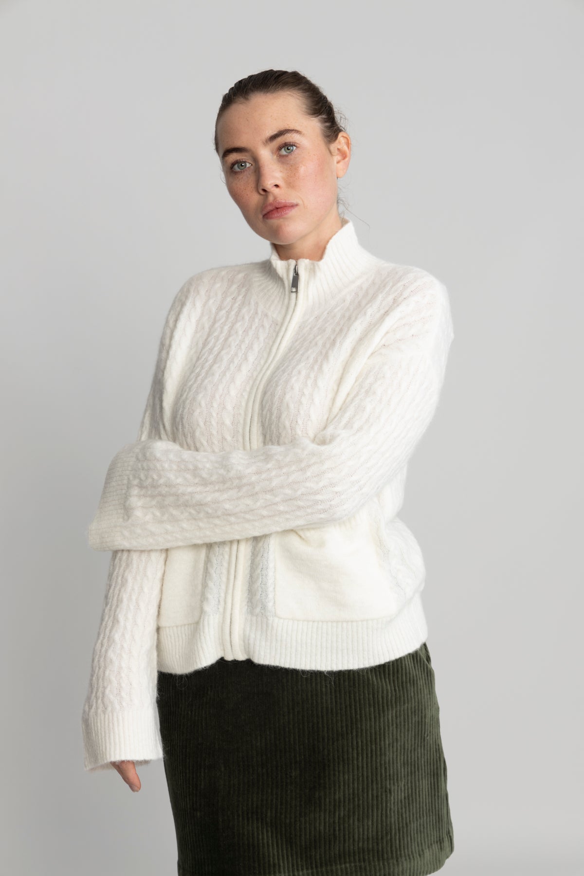 Blithe Hope Zip Cardigan - Egret