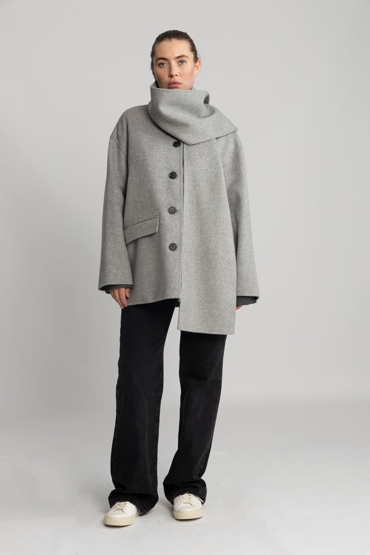 Pam Handmade Scarf Jacket - Light Grey Melange