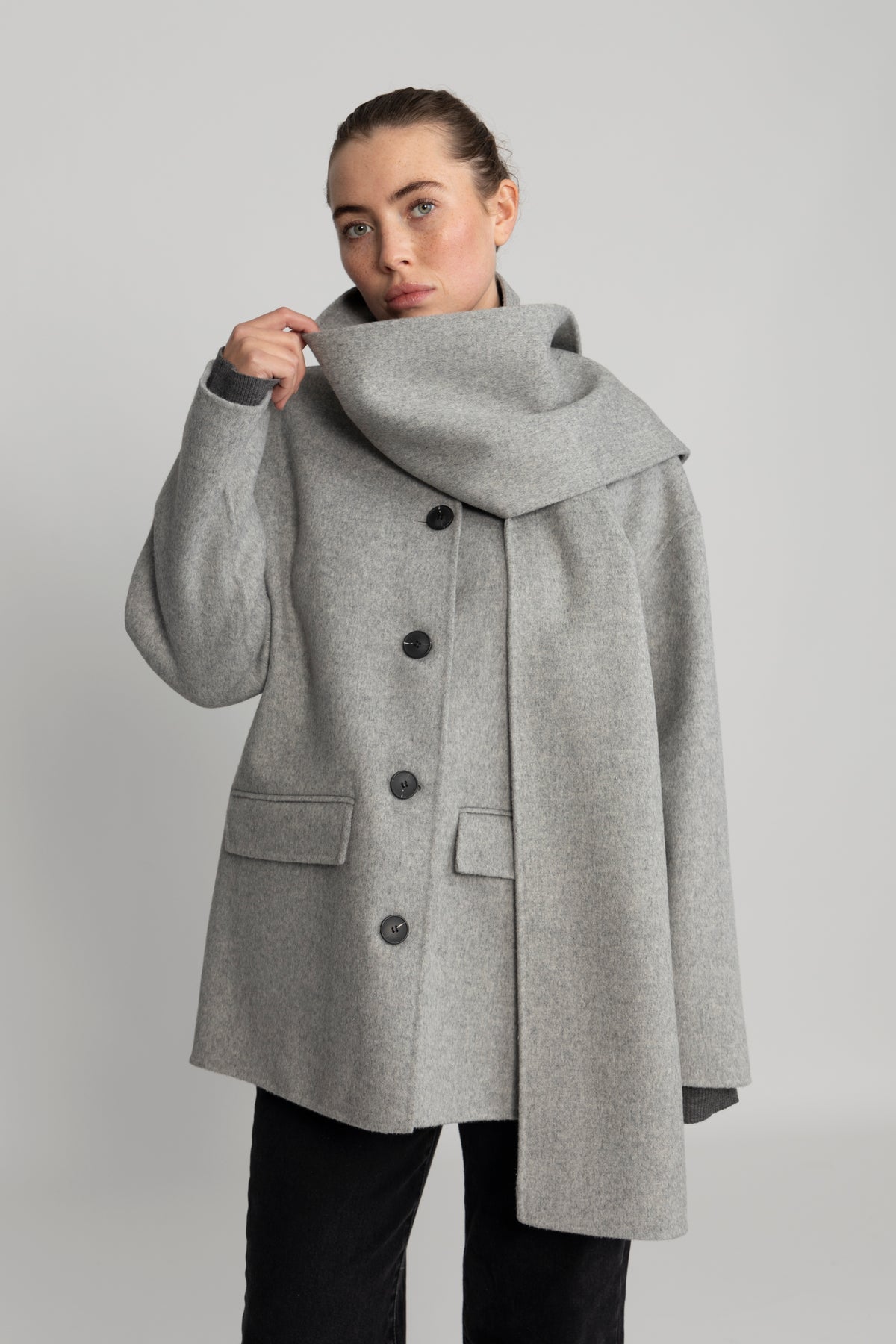 Pam Handmade Scarf Jacket - Light Grey Melange
