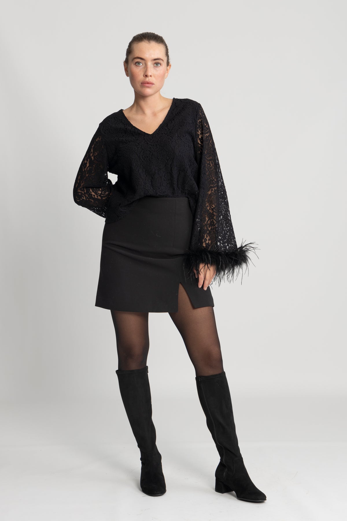 Peach Blouse - Black Lace