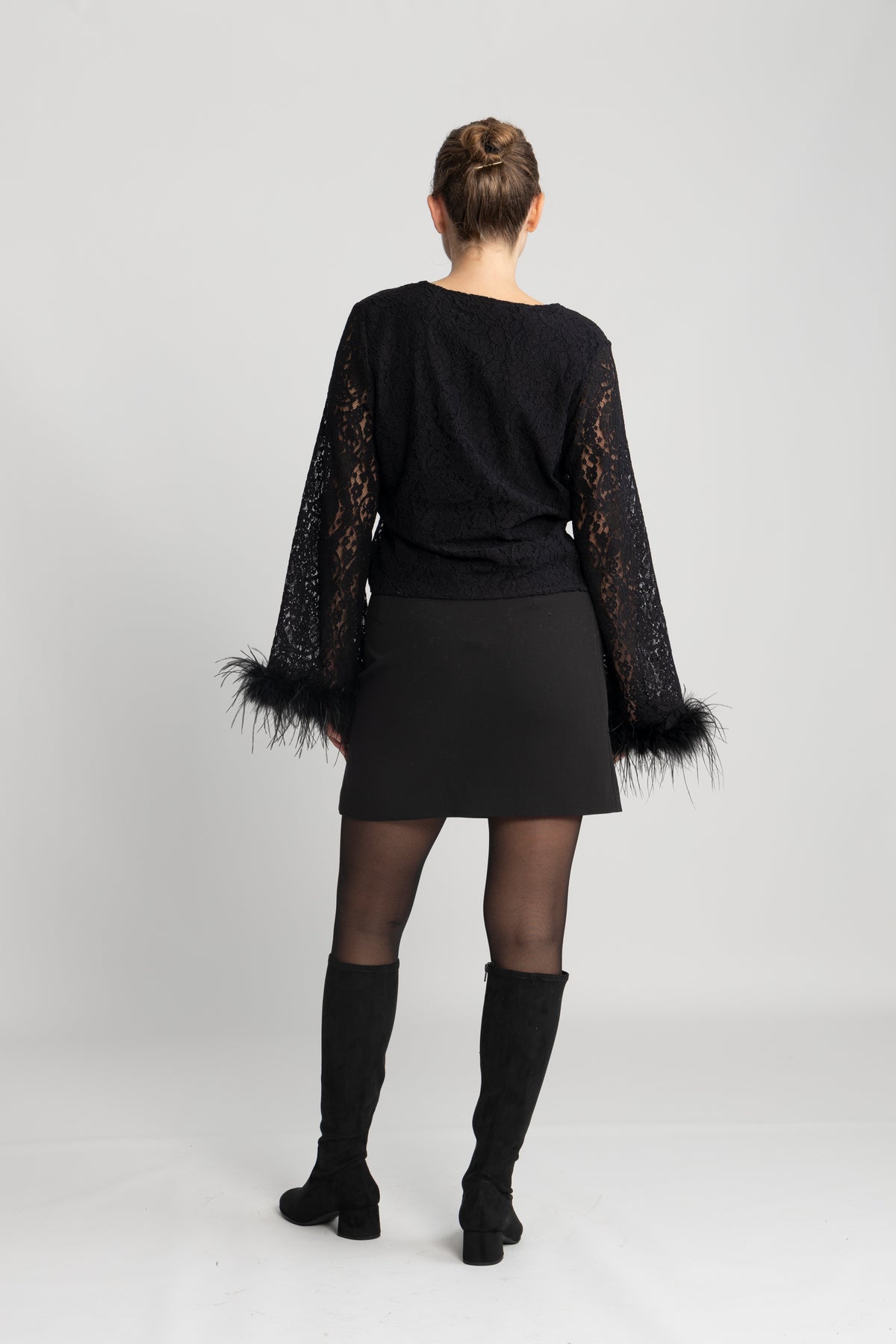 Peach Blouse - Black Lace