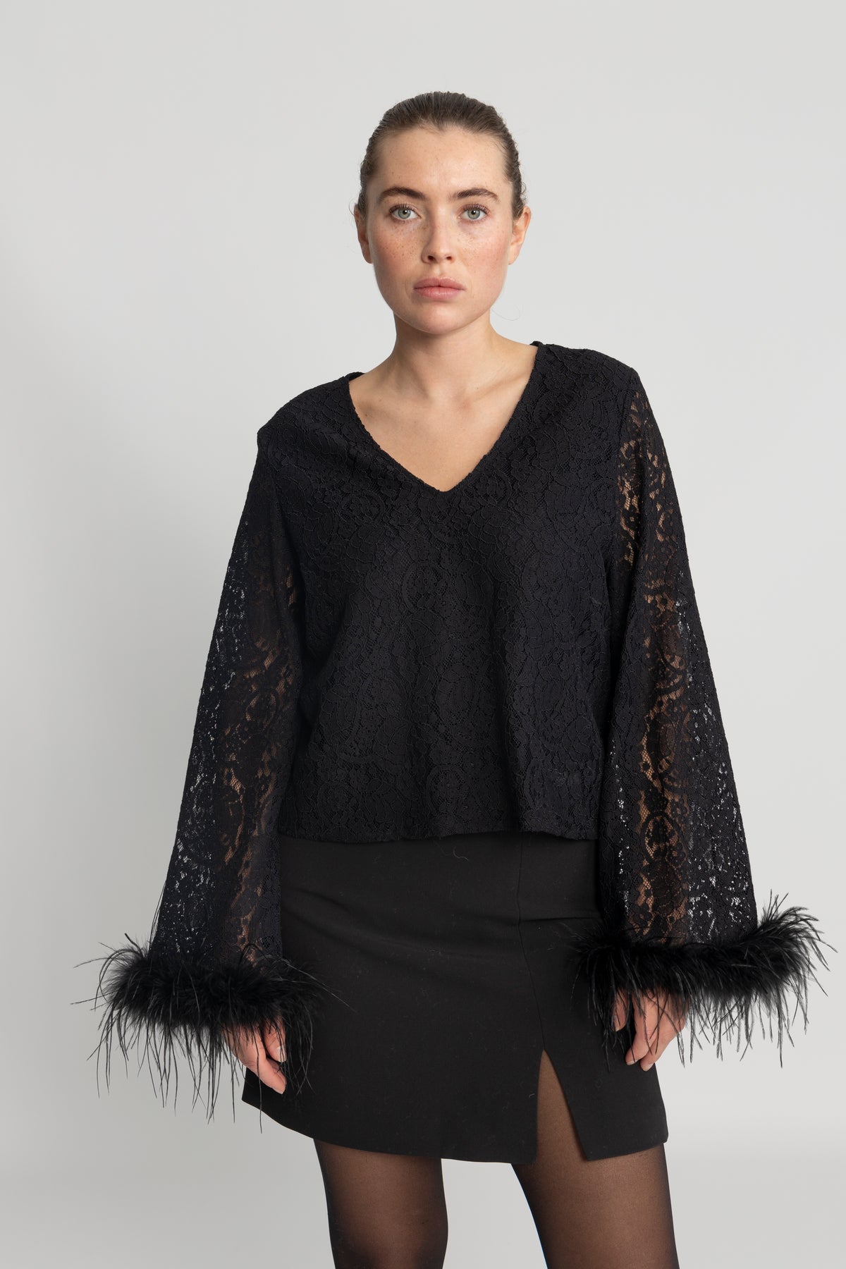 Peach Blouse - Black Lace