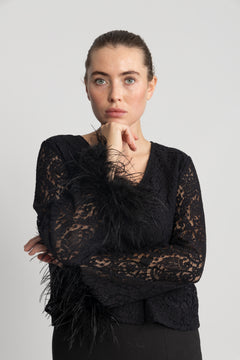Peach Blouse - Black Lace