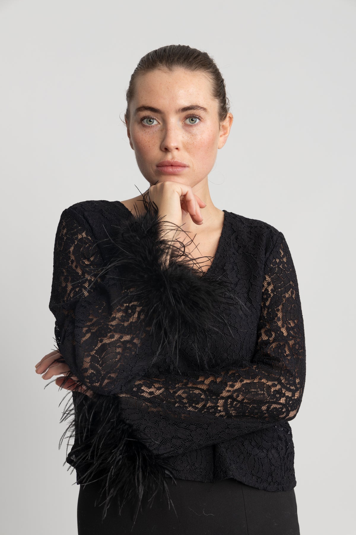 Peach Blouse - Black Lace