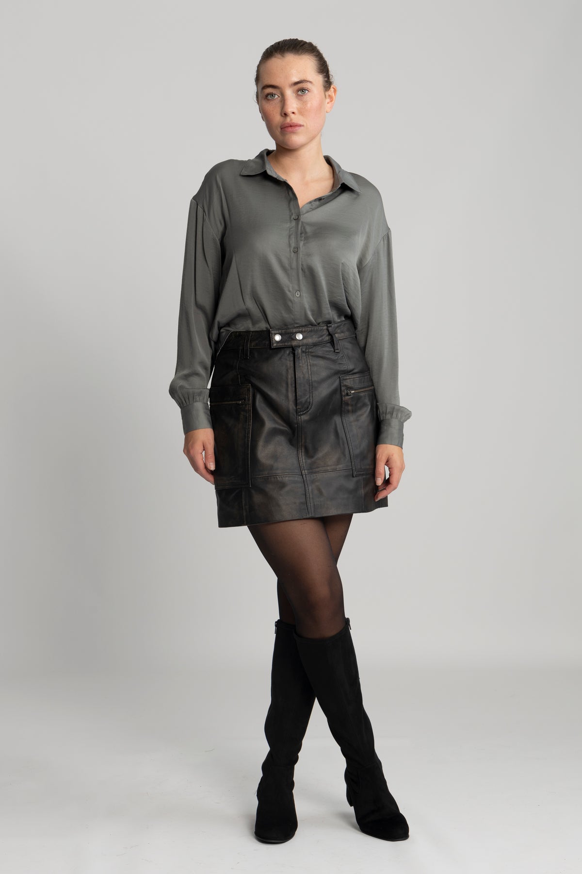 Nana Mw Mini Leather Skirt - Black Rub Off Look