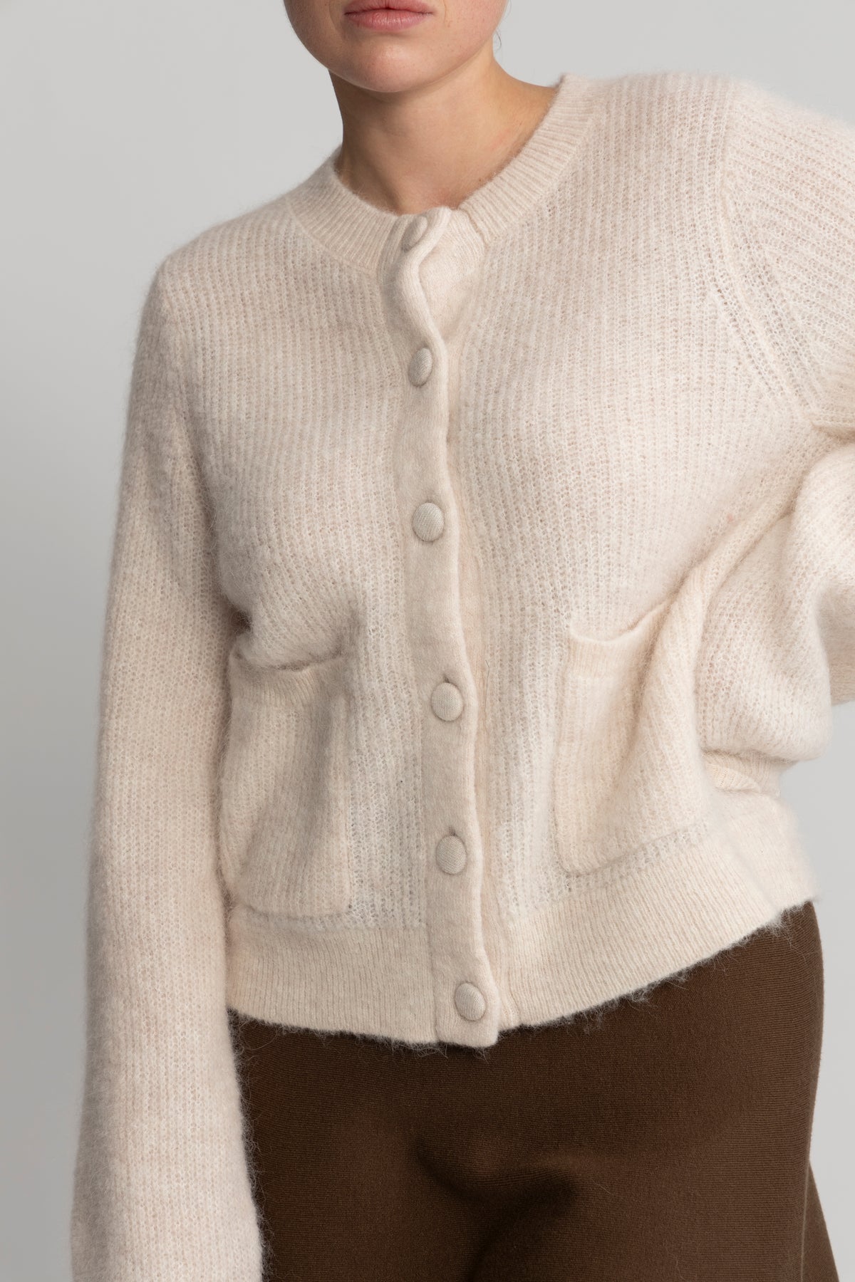 Sia Ras Ls Knit Pocket Cardigan - Birch Melange