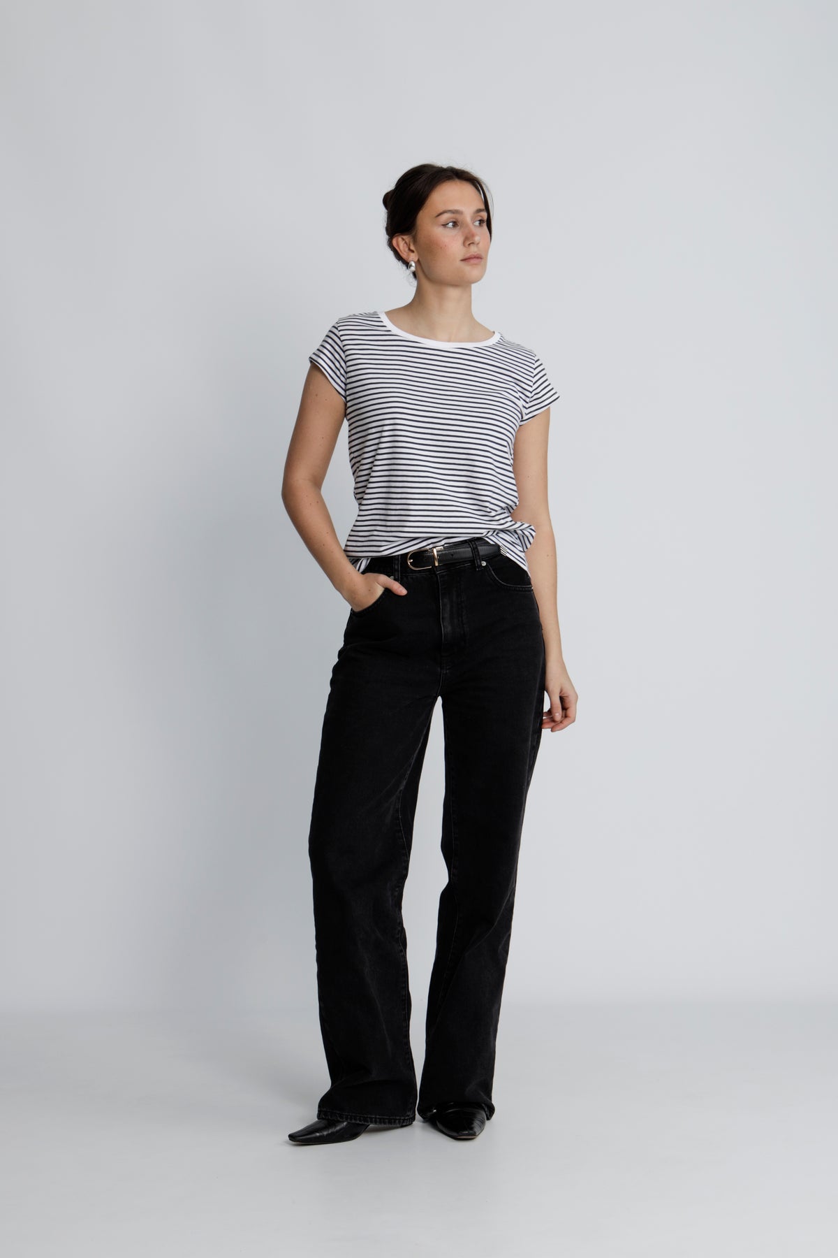 Organic Jersey Stripe Teasy Tee Fav - Parisian Night/Brilliant White