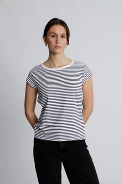 Organic Jersey Stripe Teasy Tee Fav - Parisian Night/Brilliant White