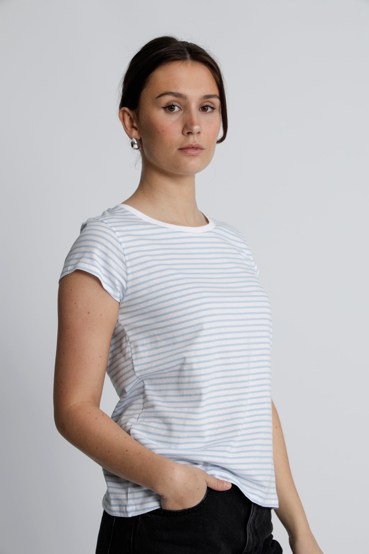 Organic Jersey Stripe Teasy Tee Fav - Cashmere Blue/Brilliant White