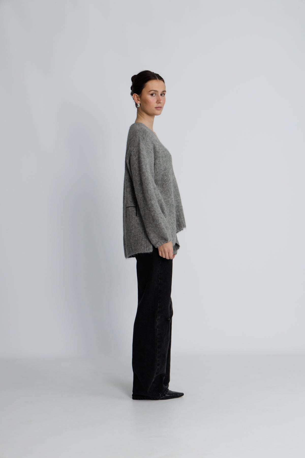 Sofie V-Neck Sweater - Grey Melange
