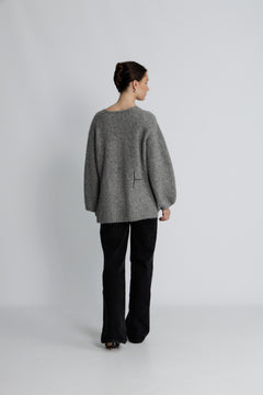 Sofie V-Neck Sweater - Grey Melange
