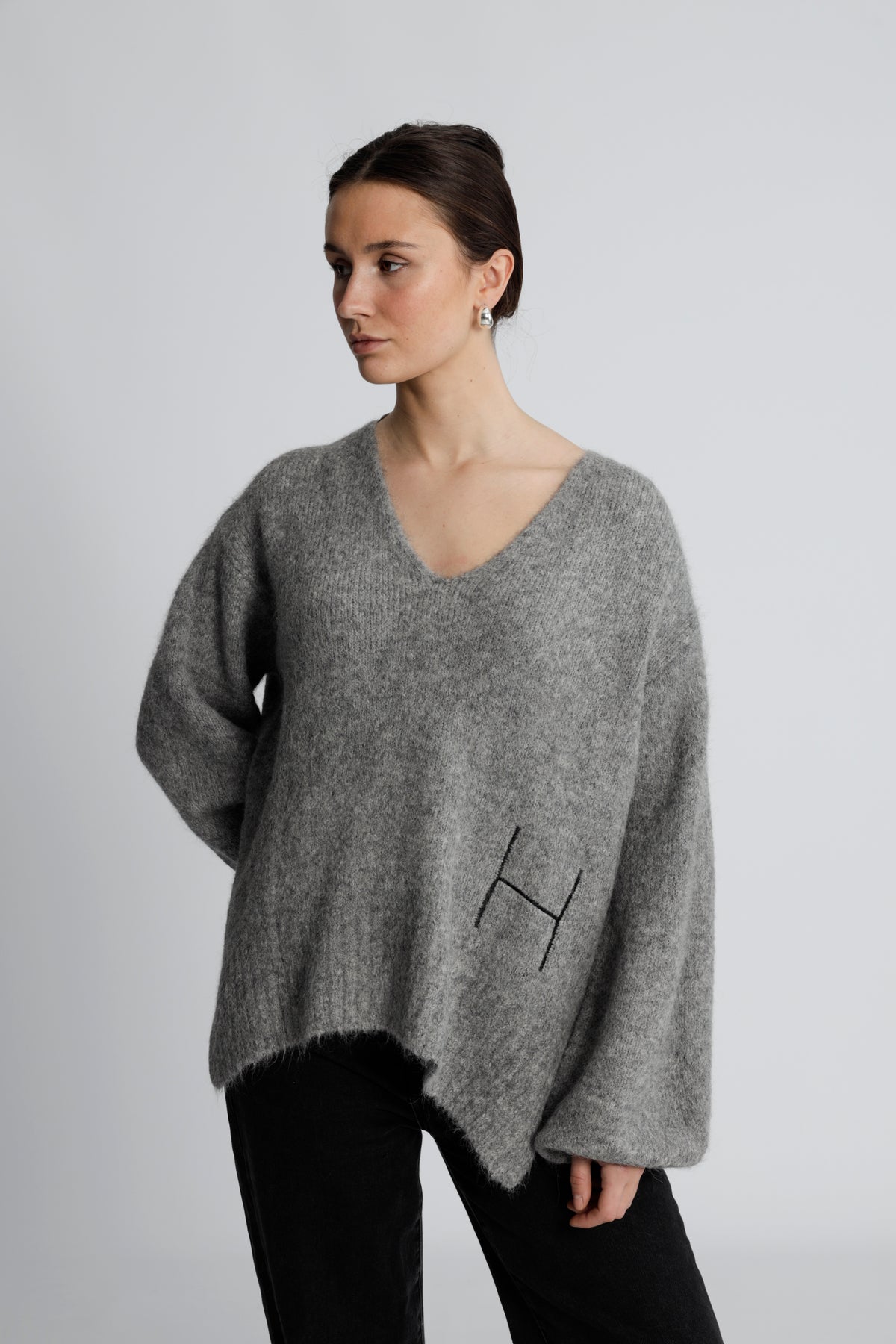 Sofie V-Neck Sweater - Grey Melange