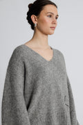 Sofie V-Neck Sweater - Grey Melange