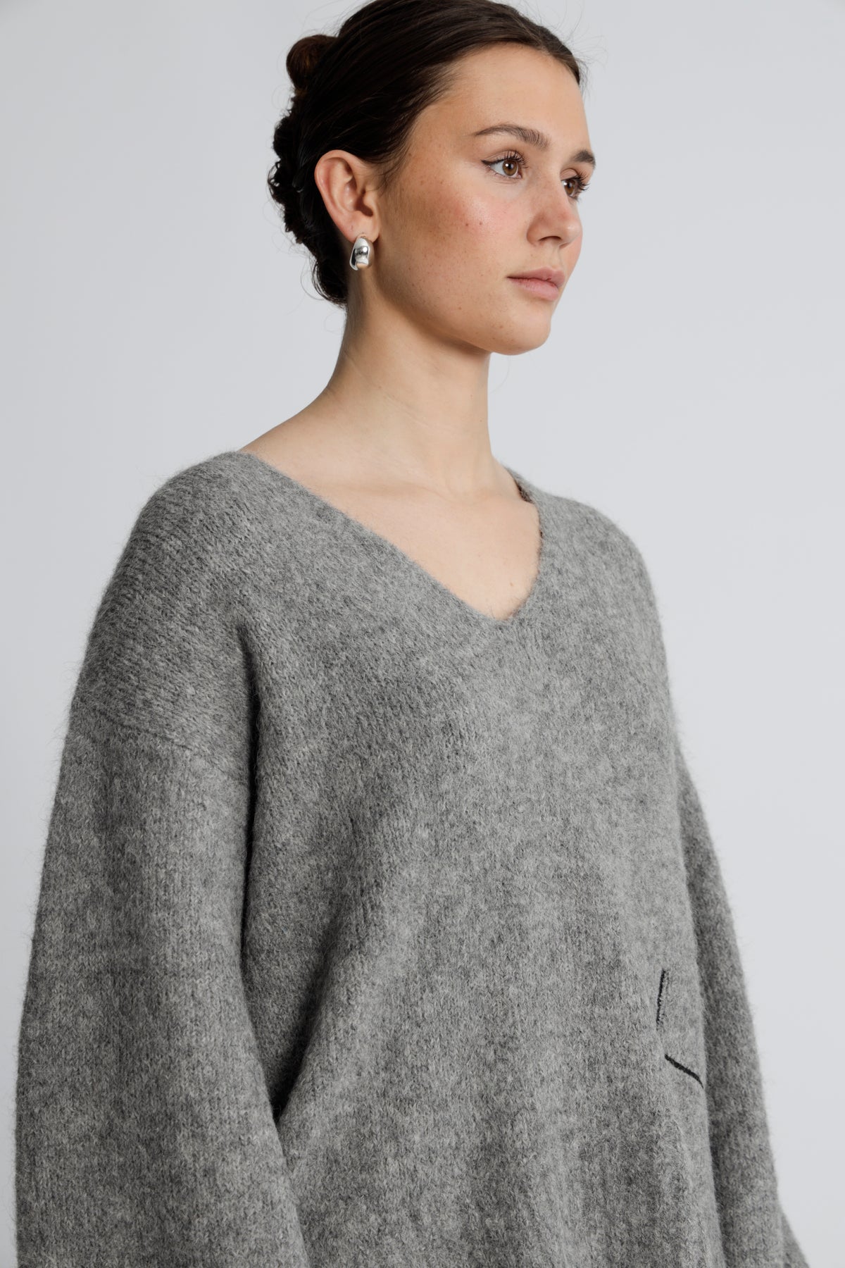 Sofie V-Neck Sweater - Grey Melange