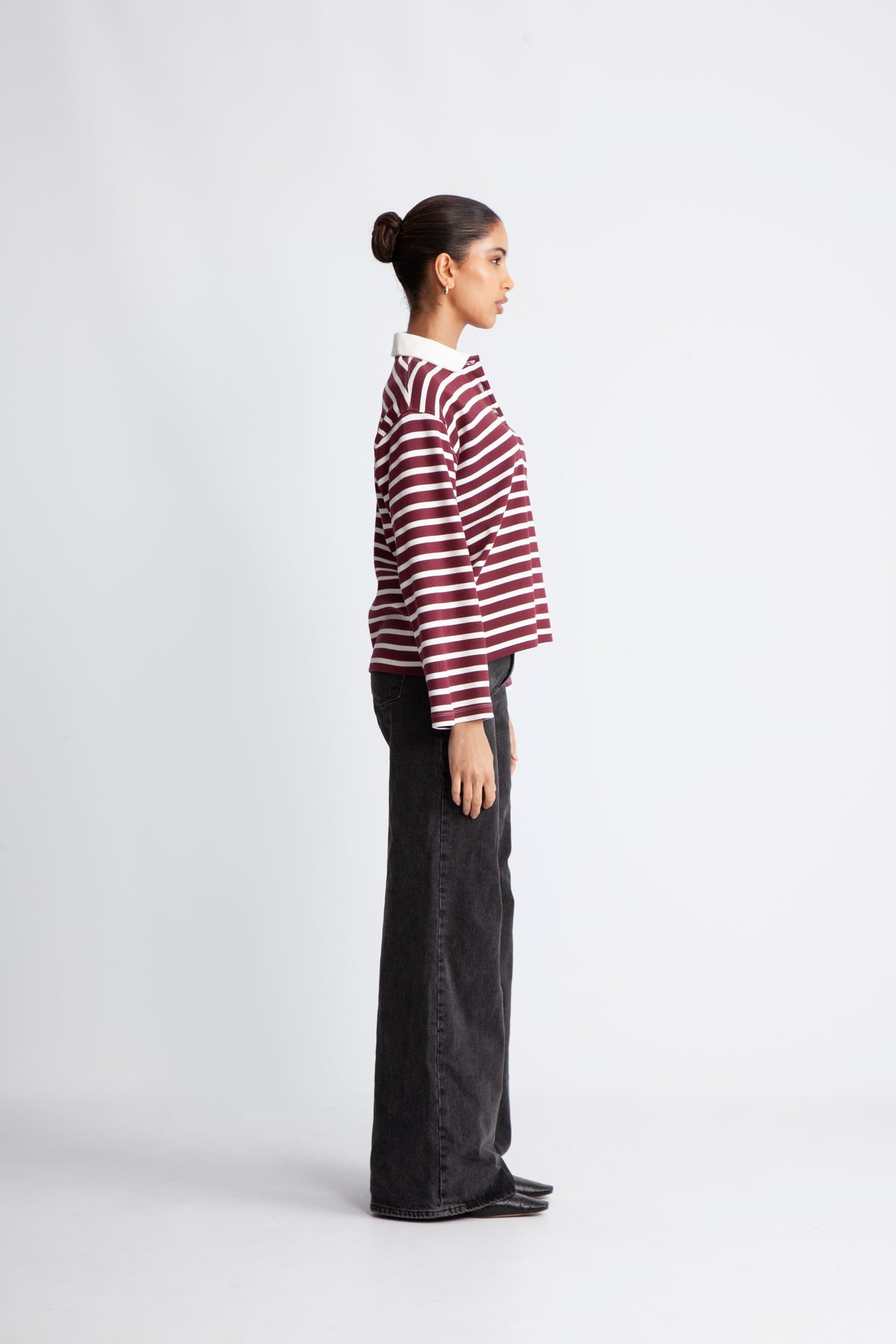 Wada LS Stripe Collar Top - Zinfandel Snow White