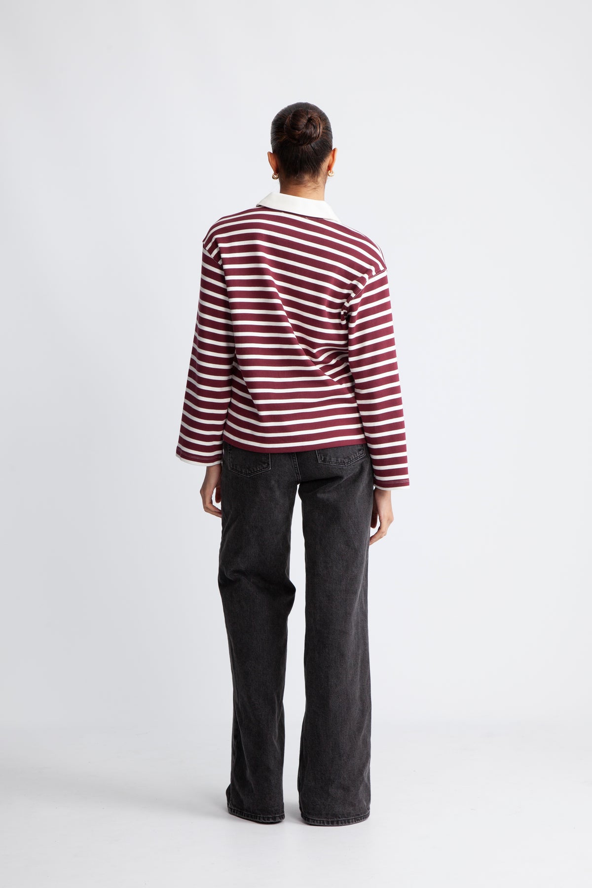 Wada LS Stripe Collar Top - Zinfandel Snow White