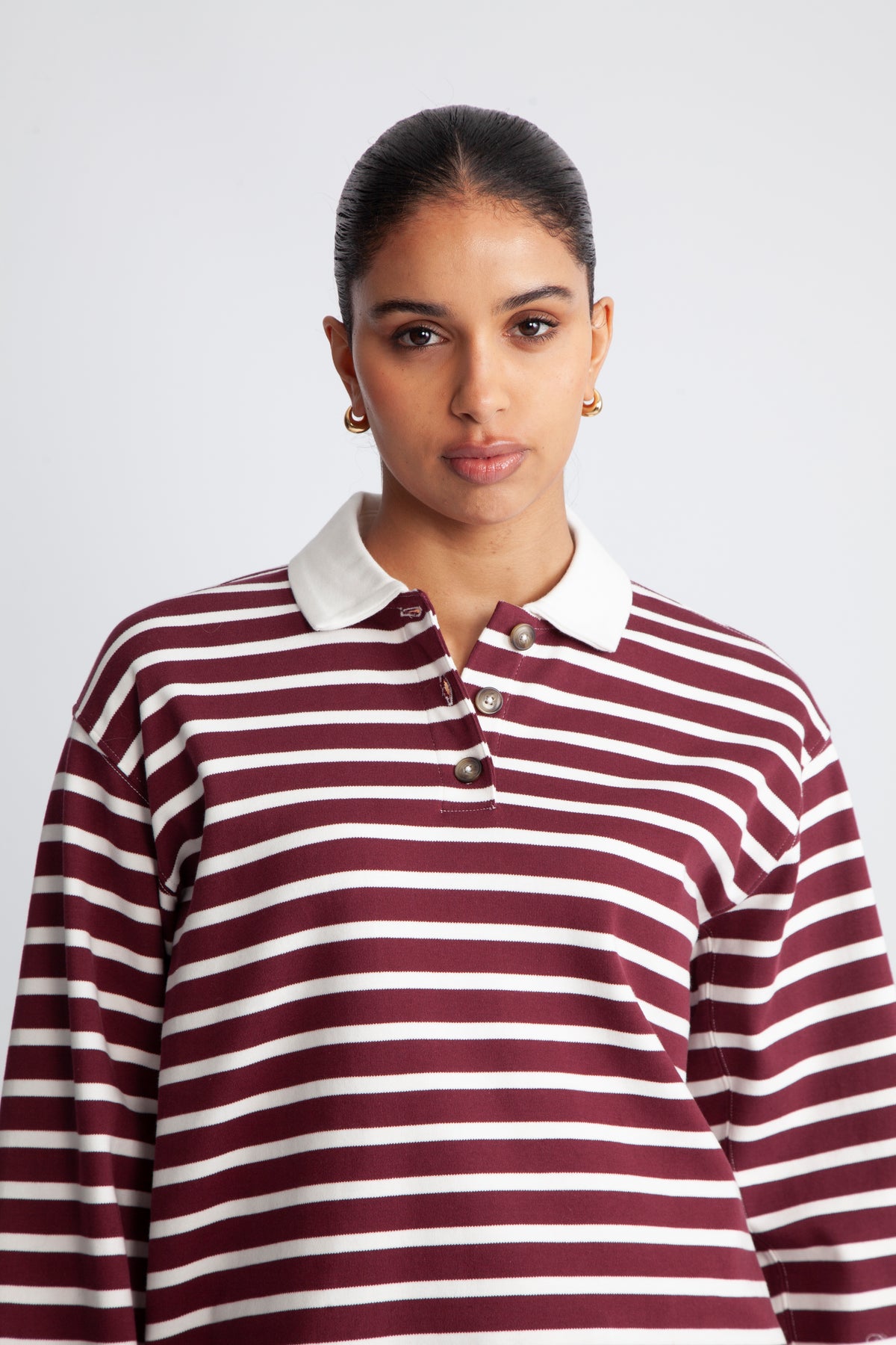 Wada LS Stripe Collar Top - Zinfandel Snow White