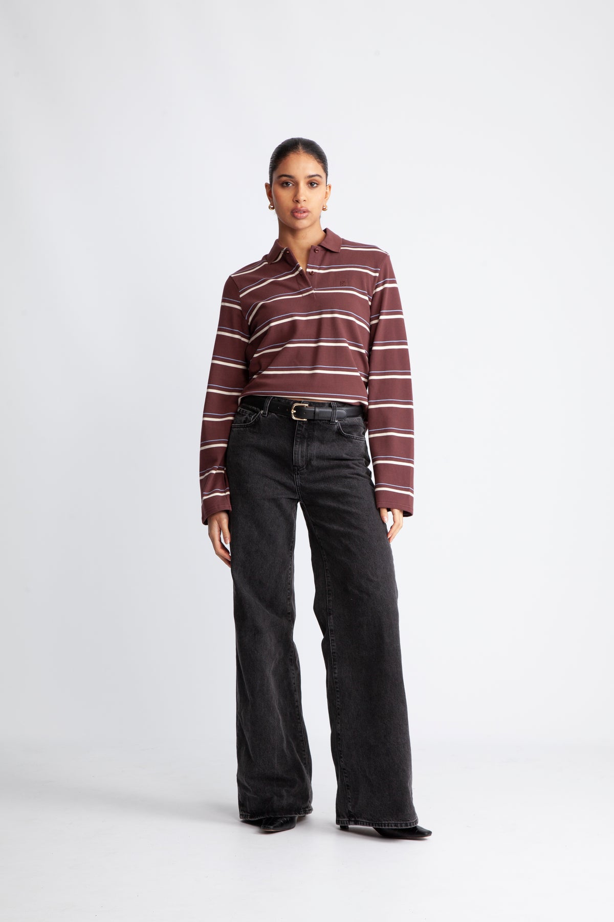 Lovella Striped Polo LL Tee - Bitter Chocolate