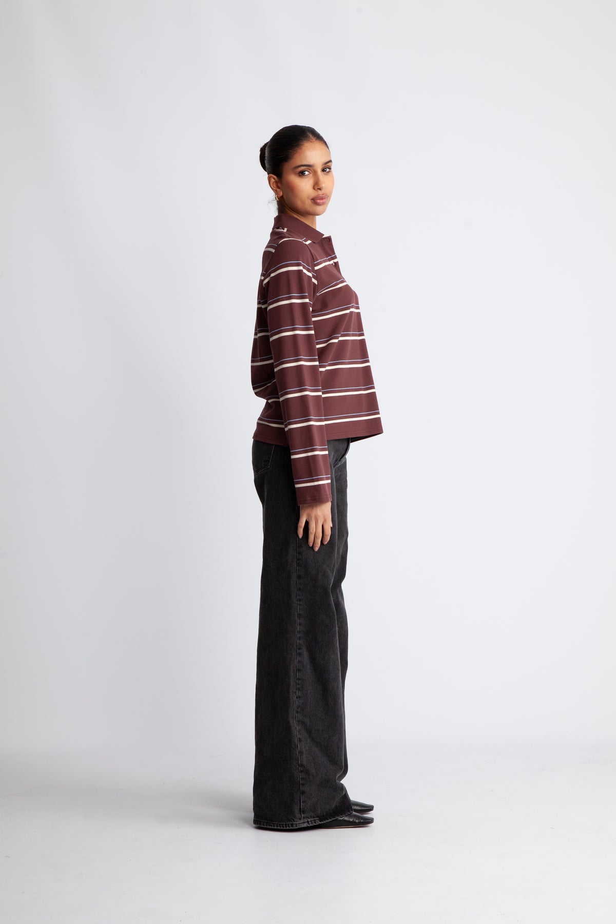 Lovella Striped Polo LL Tee - Bitter Chocolate