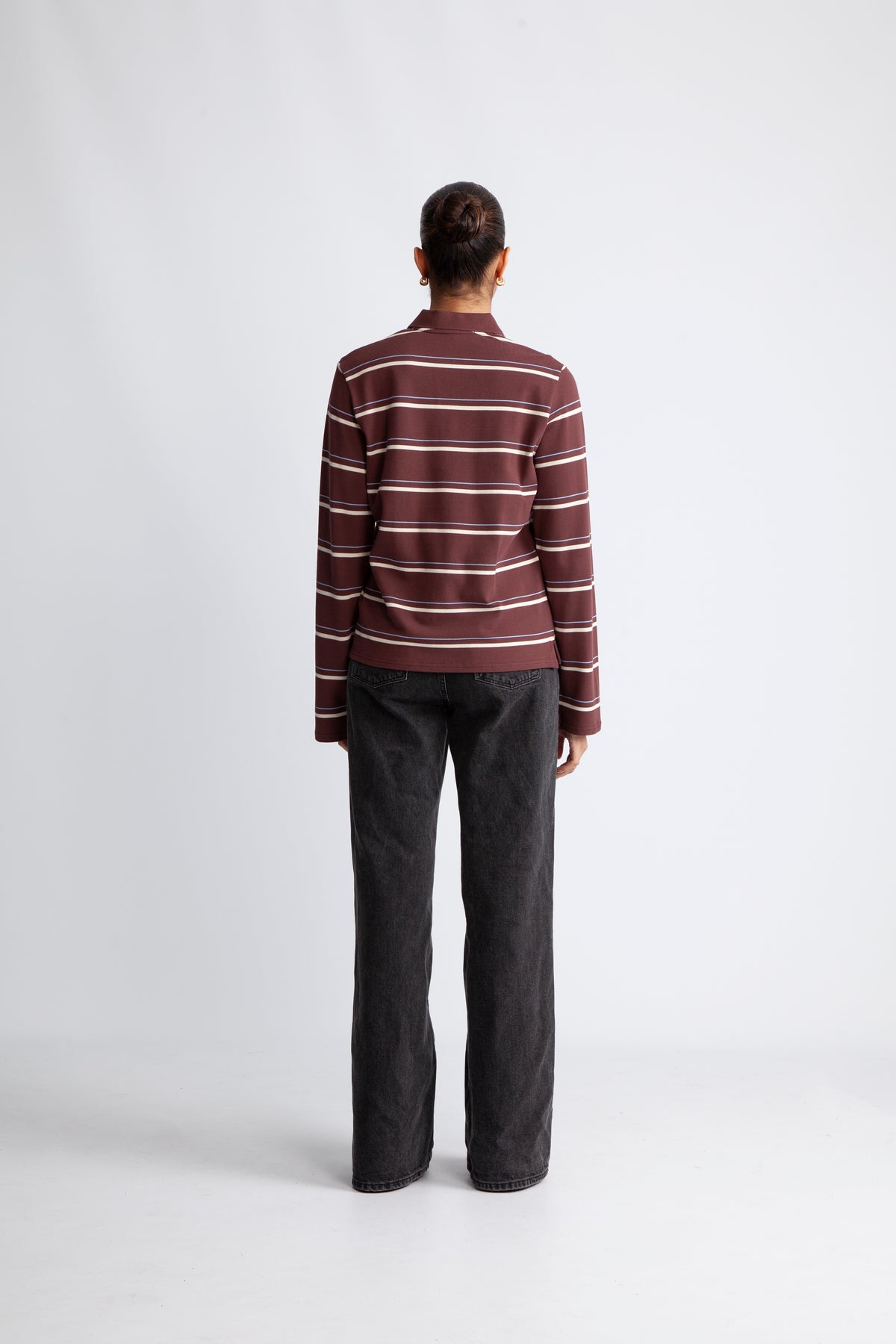 Lovella Striped Polo LL Tee - Bitter Chocolate