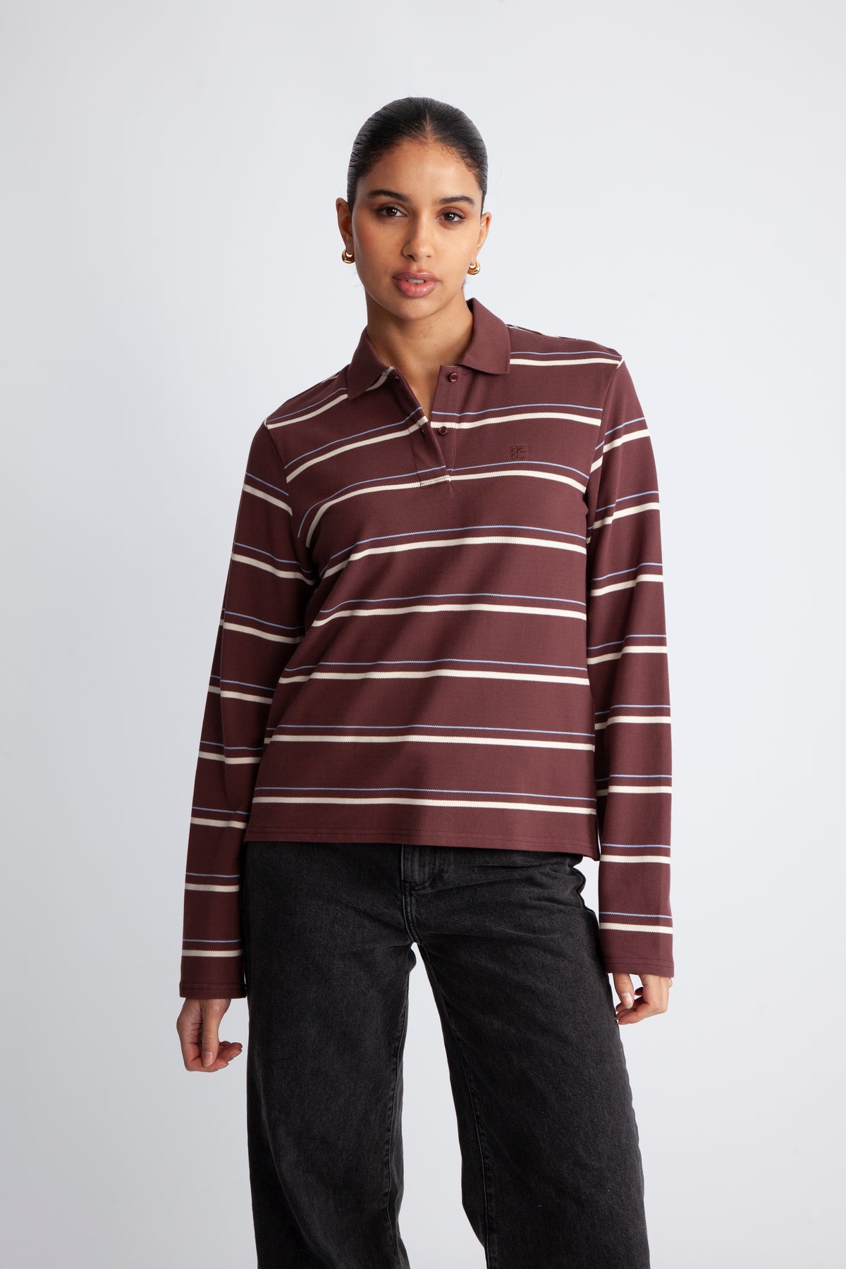 Lovella Striped Polo LL Tee - Bitter Chocolate