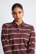 Lovella Striped Polo LL Tee - Bitter Chocolate