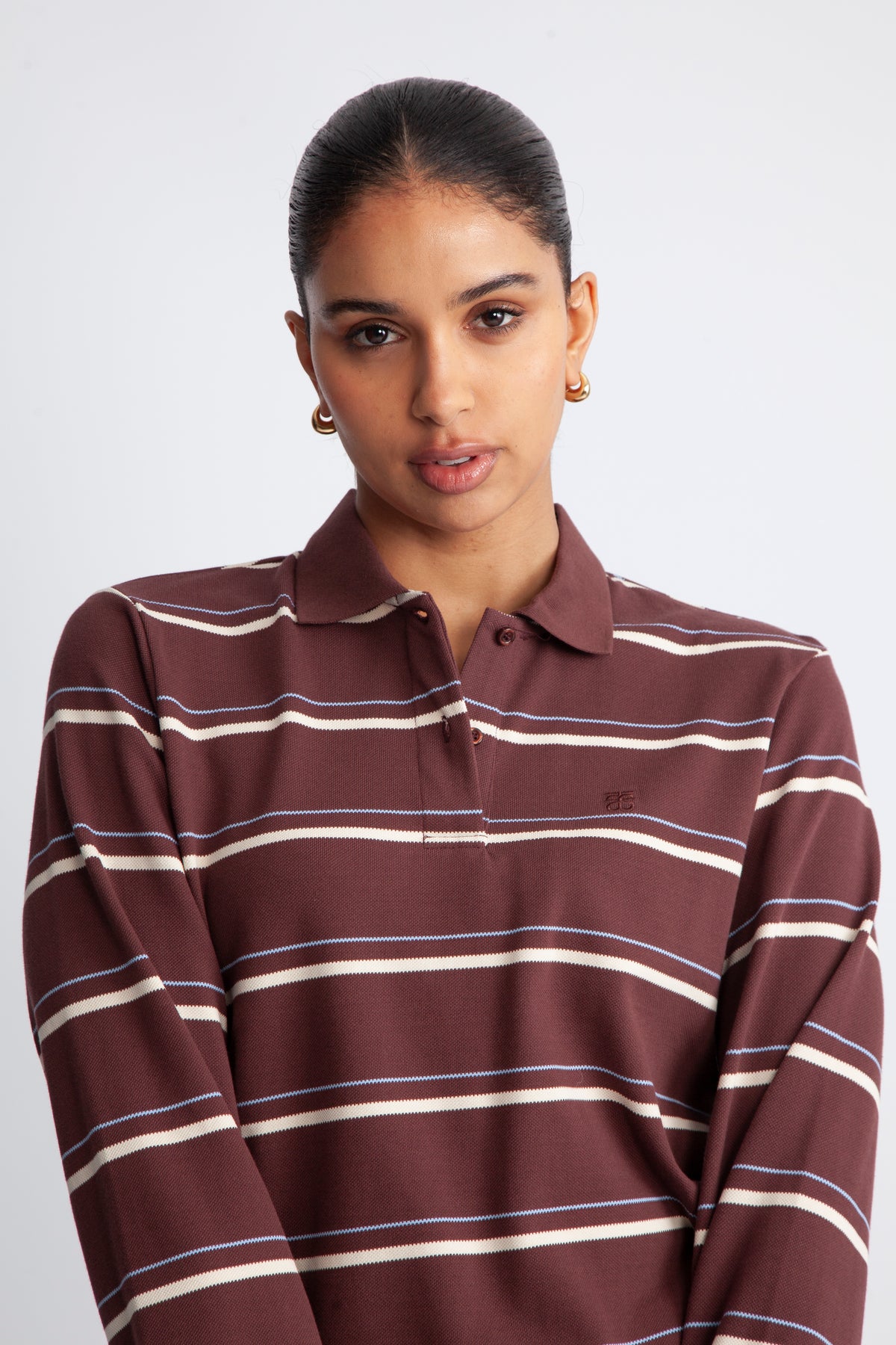 Lovella Striped Polo LL Tee - Bitter Chocolate