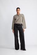 Wada Ls Stripe Collar Top - Kalamata Snow White