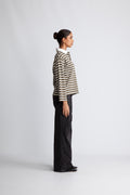 Wada Ls Stripe Collar Top - Kalamata Snow White