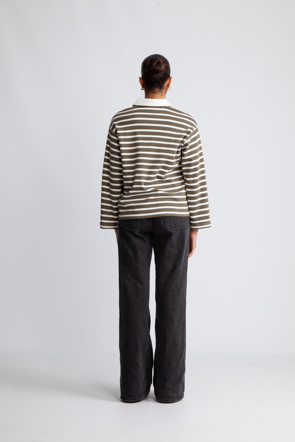 Wada Ls Stripe Collar Top - Kalamata Snow White
