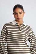 Wada Ls Stripe Collar Top - Kalamata Snow White