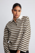 Wada Ls Stripe Collar Top - Kalamata Snow White