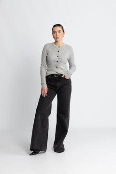 Rigmor Avalina Rib Cardigan - Light Grey Melange