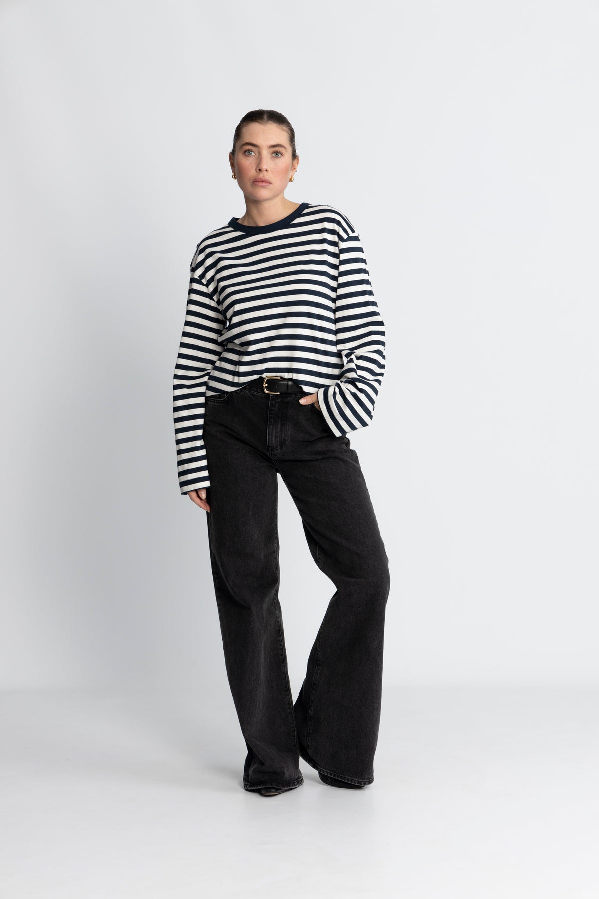 Hellen LS Stripe T-Shirt - Navy Sky-Soft White Stripe