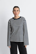 Hellen LS Stripe T-Shirt - Navy Sky-Soft White Stripe