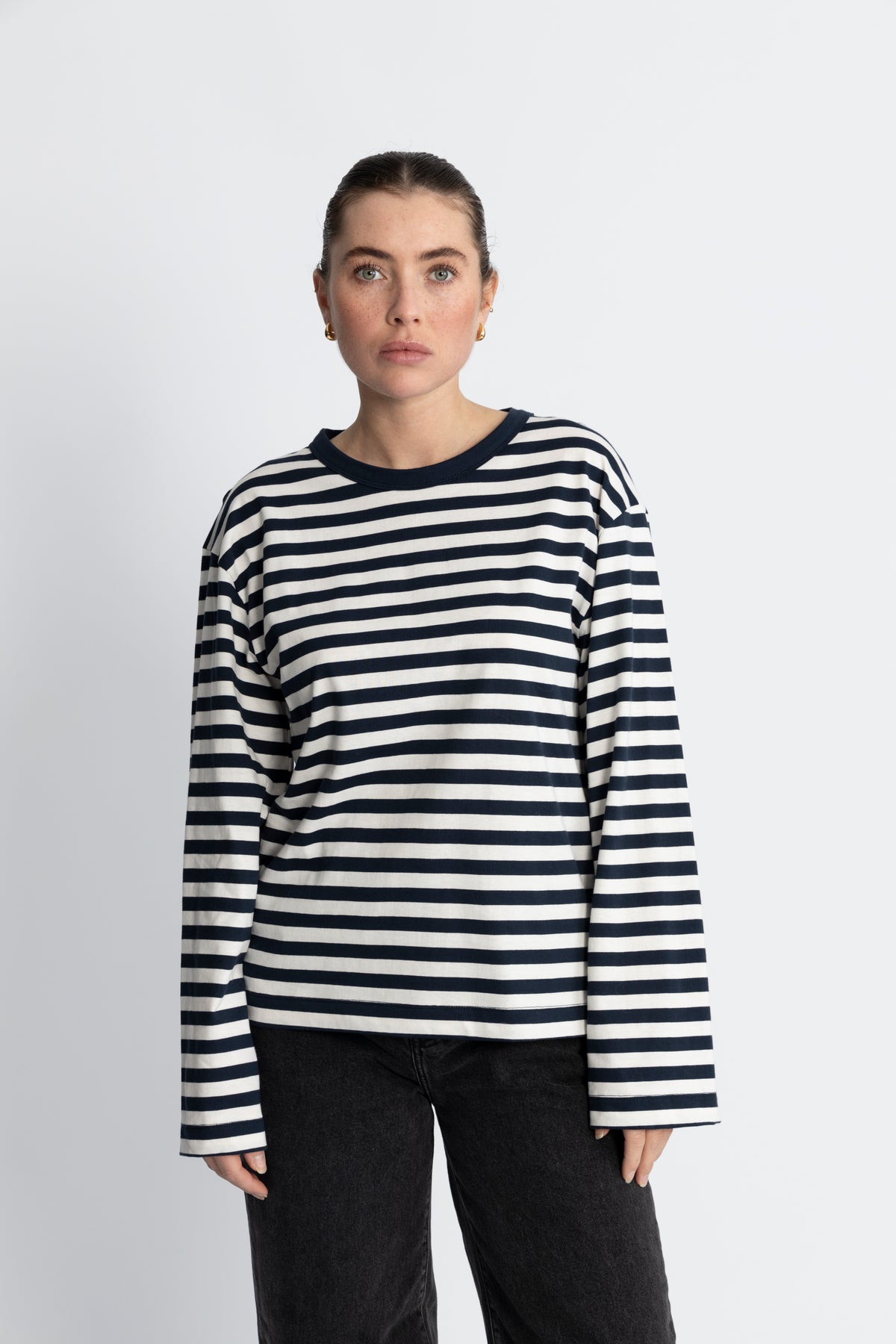 Hellen LS Stripe T-Shirt - Navy Sky-Soft White Stripe