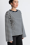 Hellen LS Stripe T-Shirt - Navy Sky-Soft White Stripe