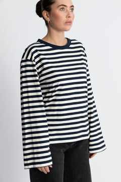 Hellen LS Stripe T-Shirt - Navy Sky-Soft White Stripe