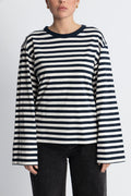 Hellen LS Stripe T-Shirt - Navy Sky-Soft White Stripe