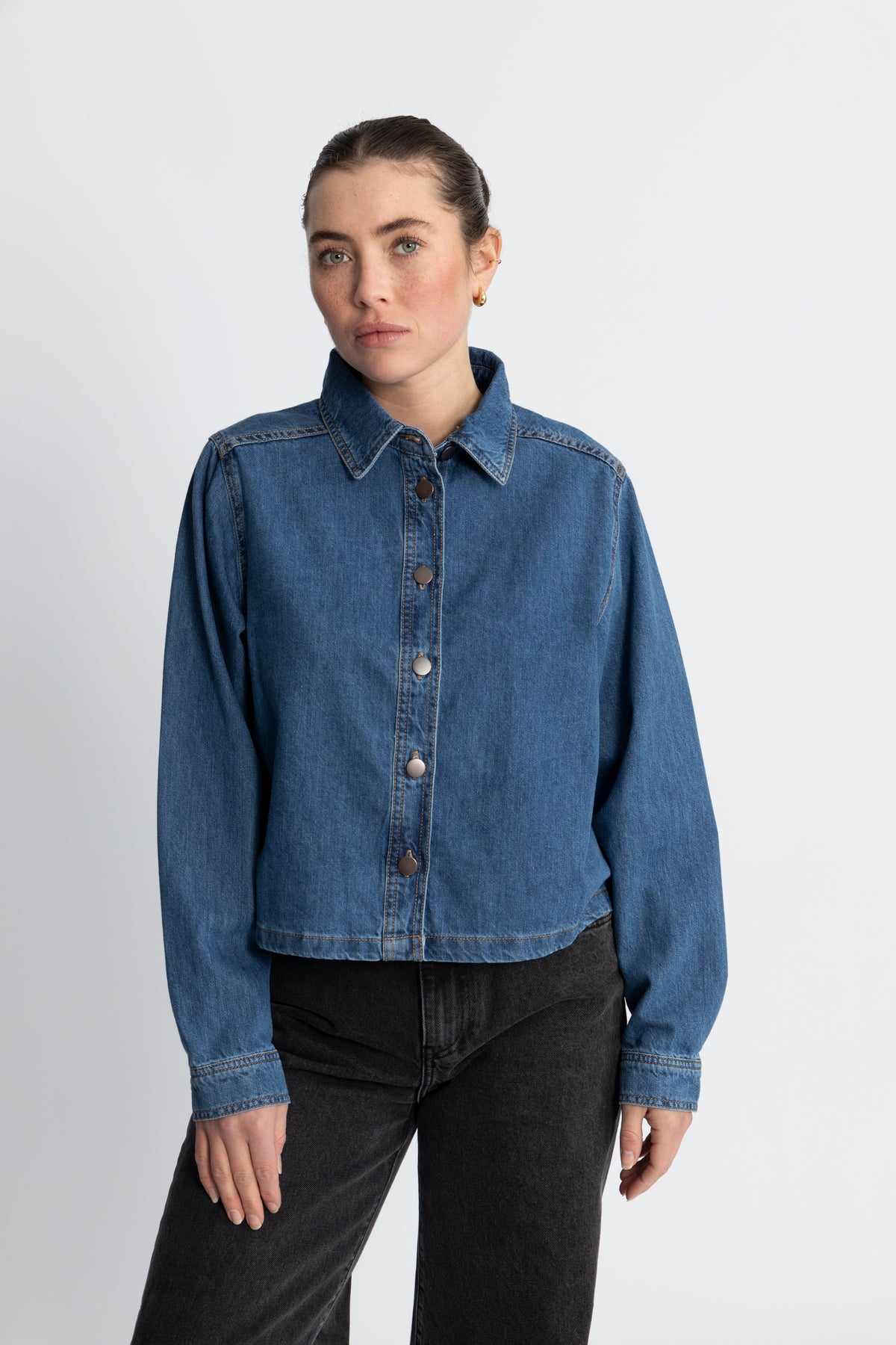 Adalyn Elena Shirt - Mid Blue Wash