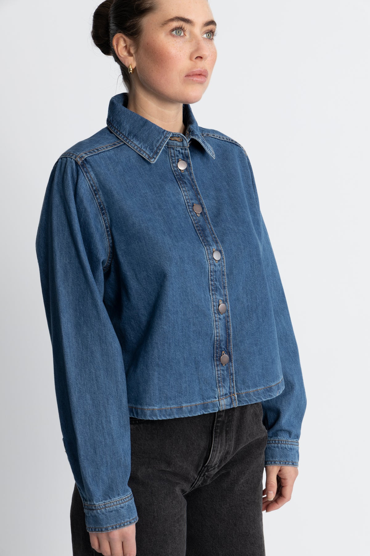 Adalyn Elena Shirt - Mid Blue Wash
