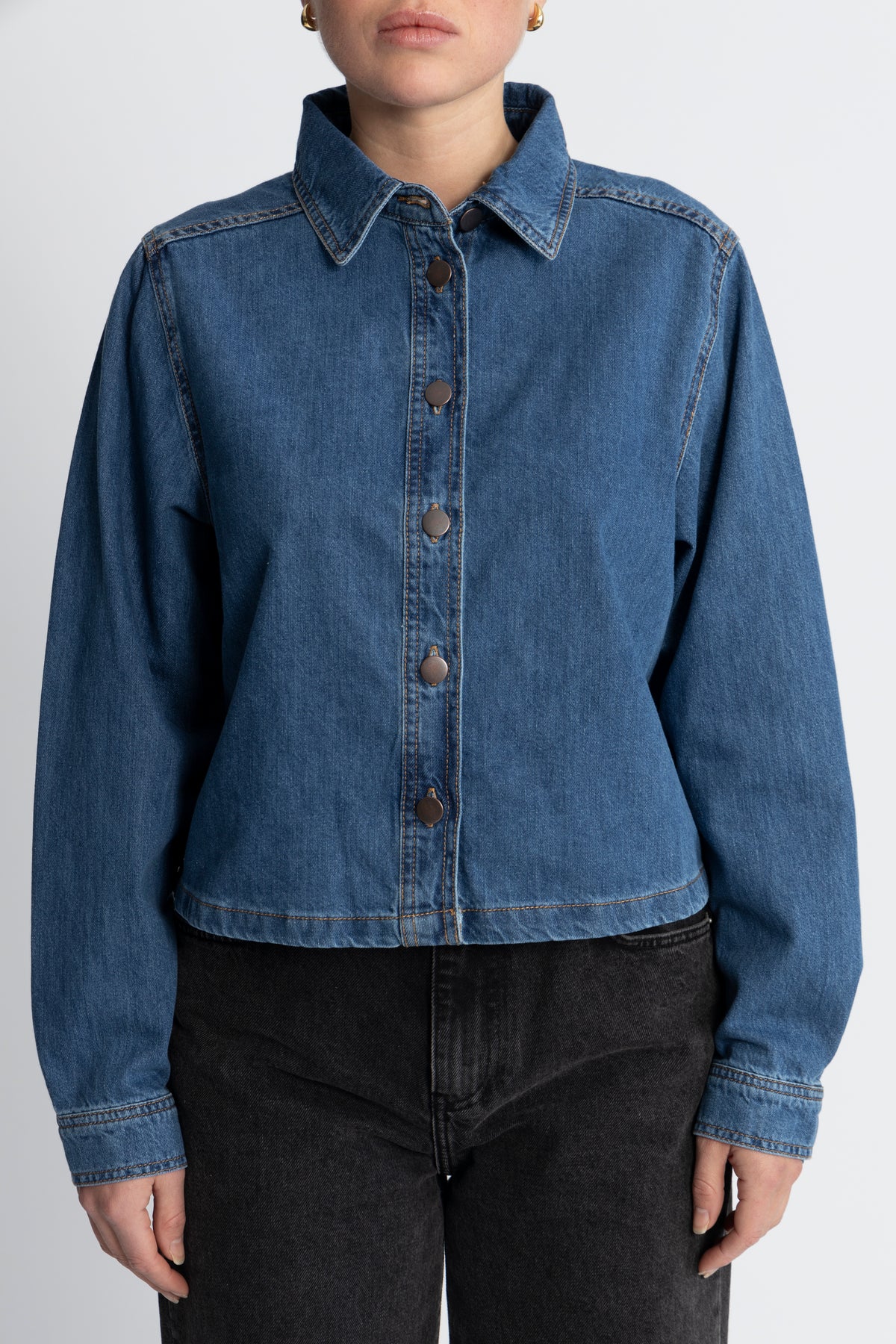 Adalyn Elena Shirt - Mid Blue Wash