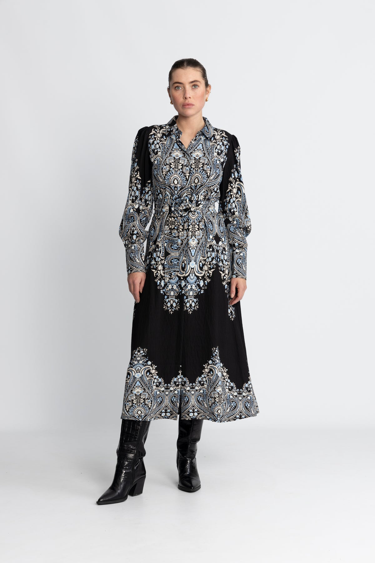 Yasbirma Ls Long Shirt Dress - Black Birma Print