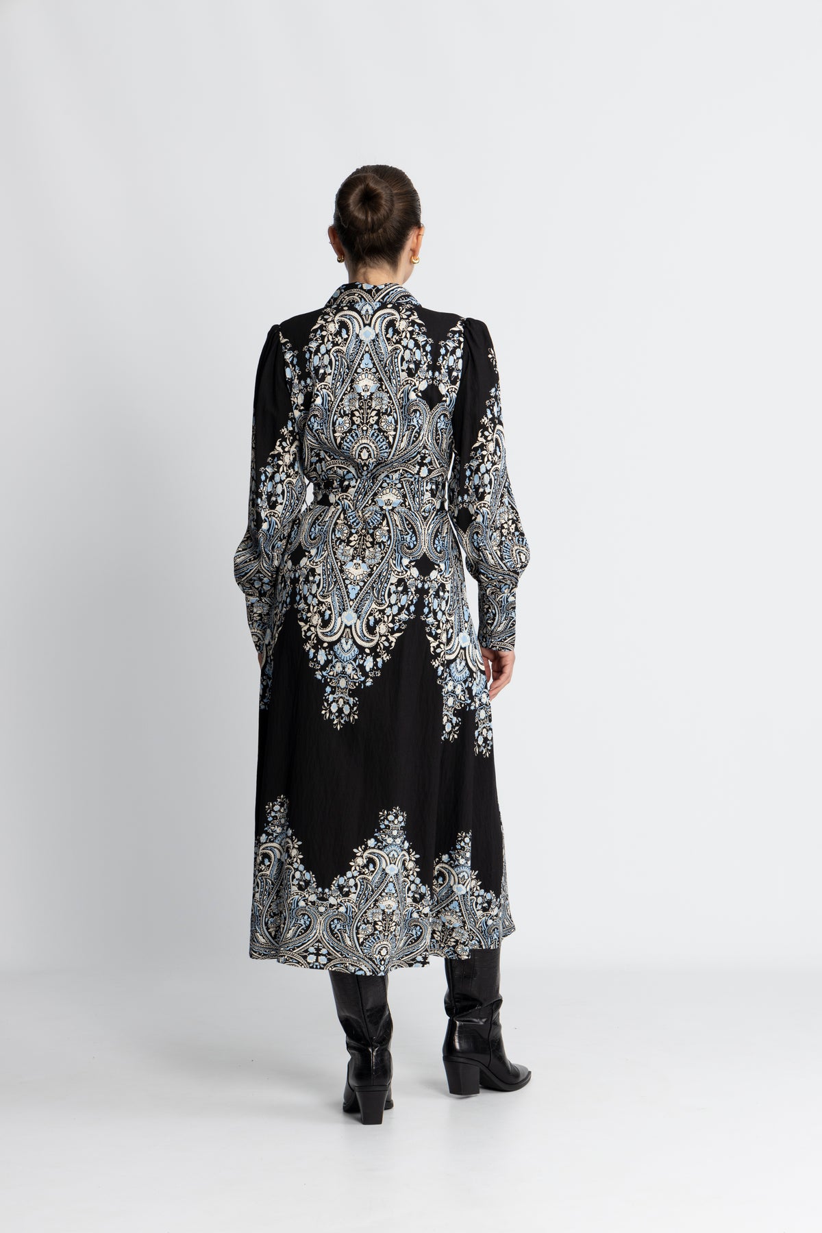 Yasbirma Ls Long Shirt Dress - Black Birma Print