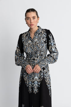 Yasbirma Ls Long Shirt Dress - Black Birma Print