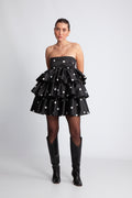 ROTATE Satin Ruffle Dress - Black Comb