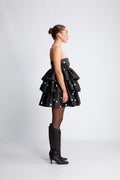 ROTATE Satin Ruffle Dress - Black Comb